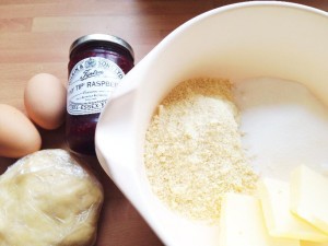 Handful of ingredients for bakewell tart
