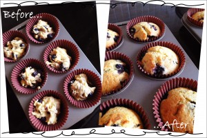 Muffins before and after baking